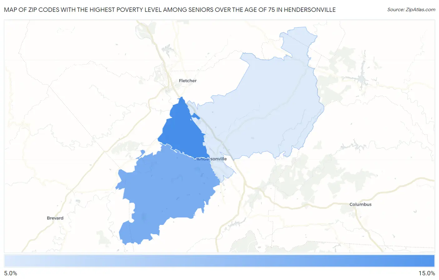 Zip Codes with the Highest Poverty Level Among Seniors Over the Age of 75 in Hendersonville Map