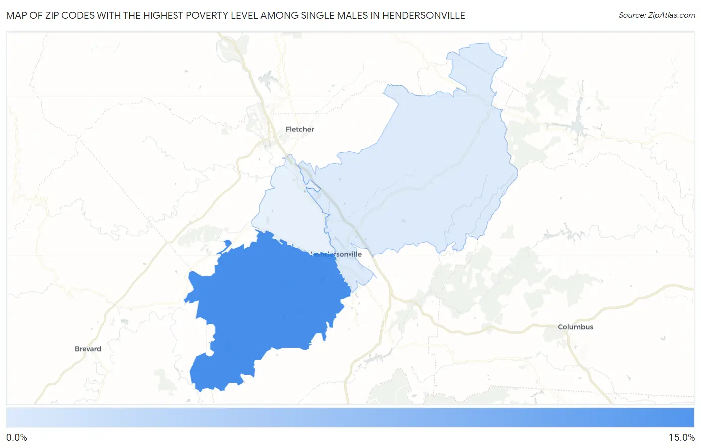 Zip Codes with the Highest Poverty Level Among Single Males in Hendersonville Map