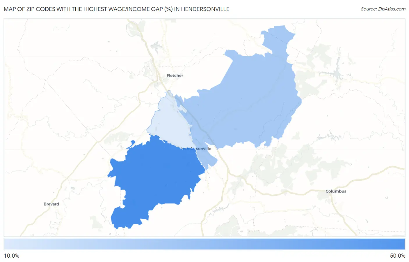 Zip Codes with the Highest Wage/Income Gap (%) in Hendersonville Map