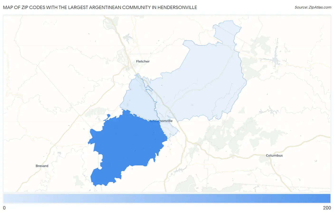 Zip Codes with the Largest Argentinean Community in Hendersonville Map