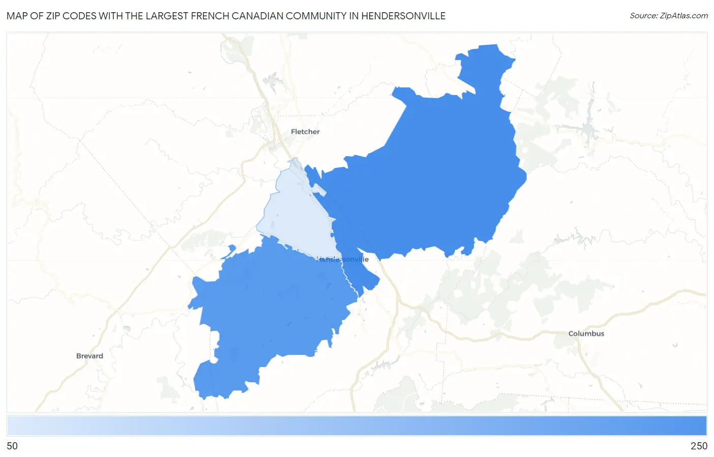 Zip Codes with the Largest French Canadian Community in Hendersonville Map
