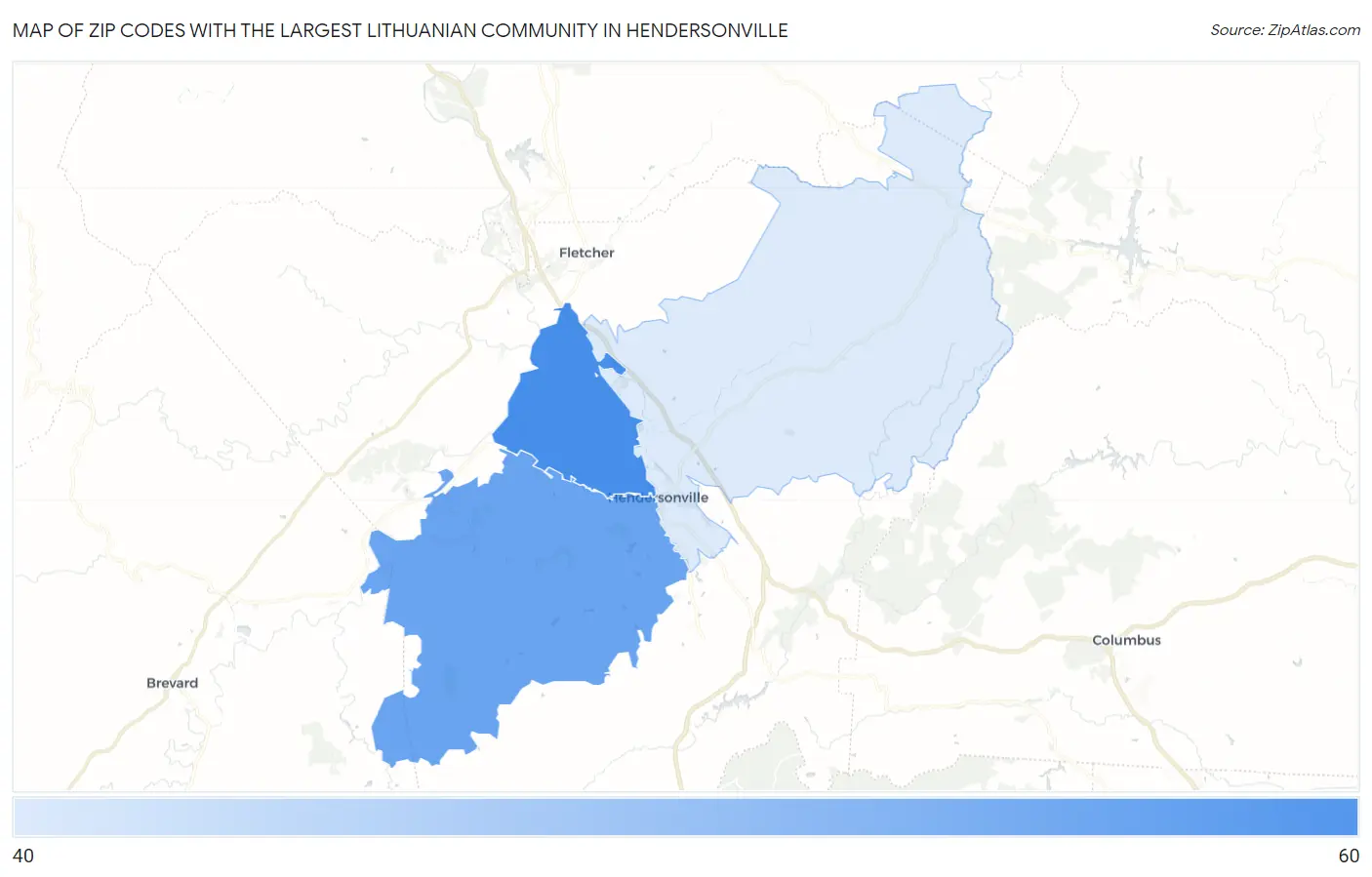 Zip Codes with the Largest Lithuanian Community in Hendersonville Map