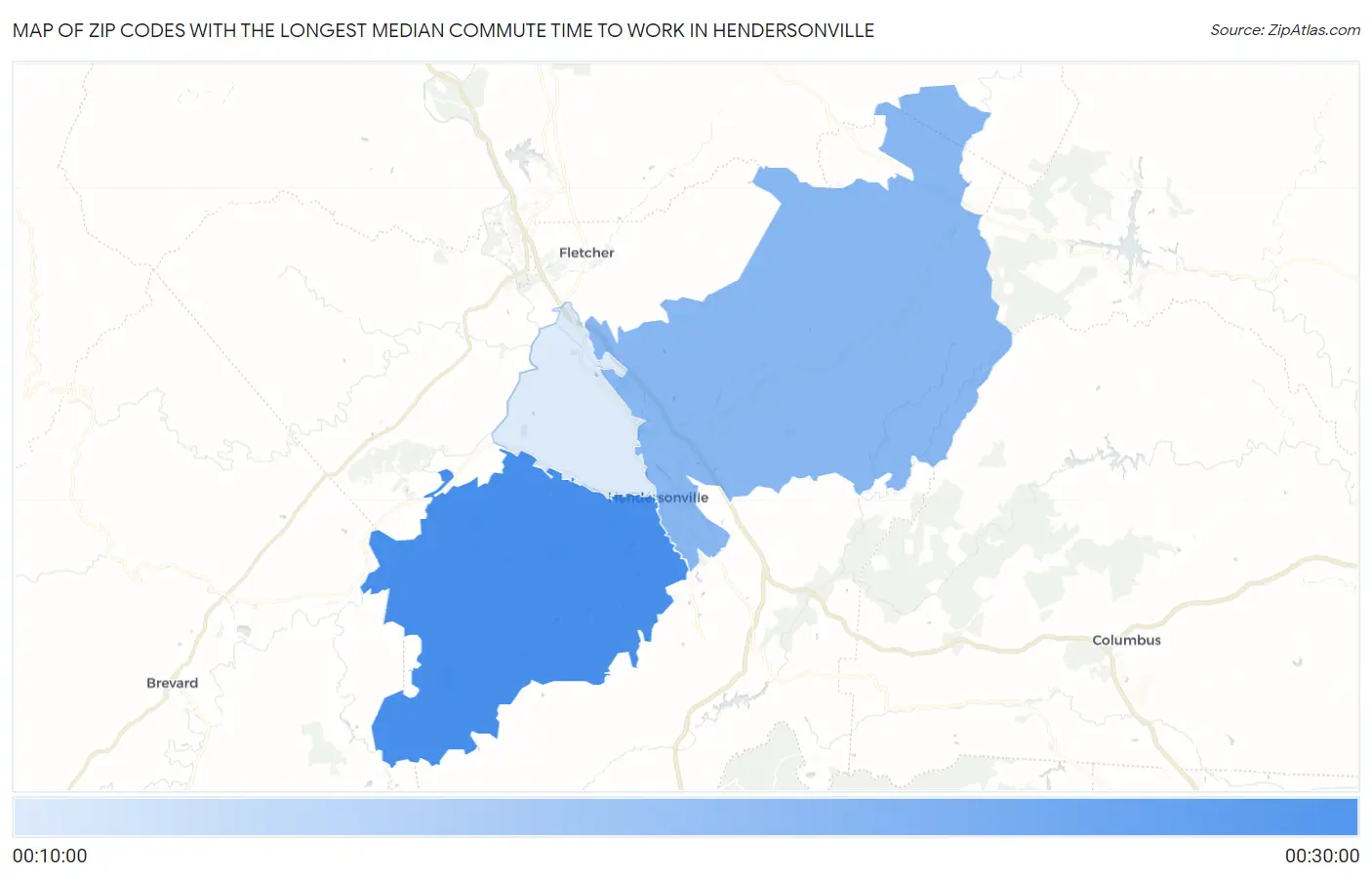Zip Codes with the Longest Median Commute Time to Work in Hendersonville Map