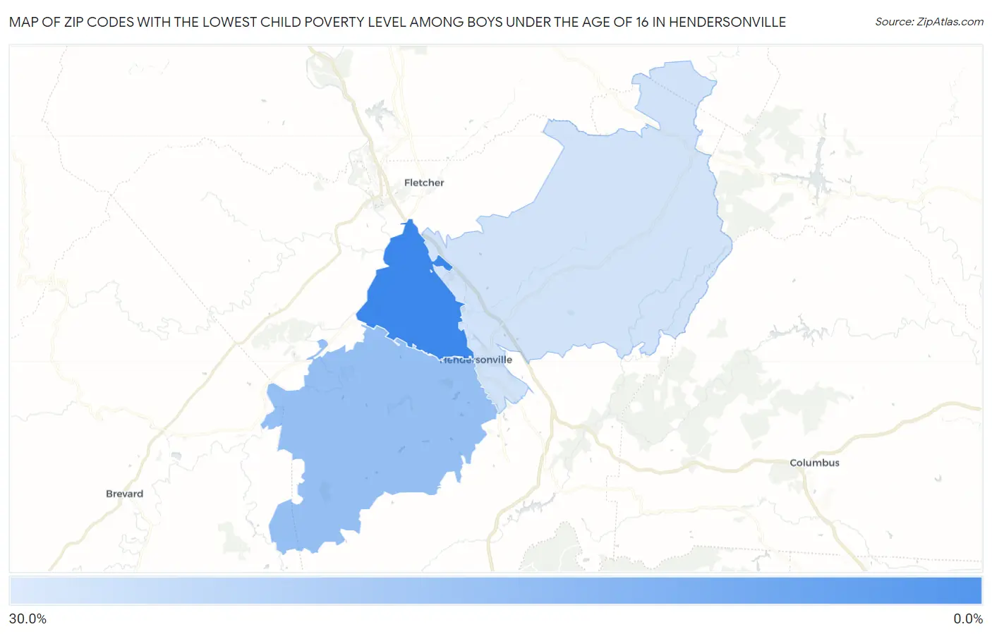 Zip Codes with the Lowest Child Poverty Level Among Boys Under the Age of 16 in Hendersonville Map