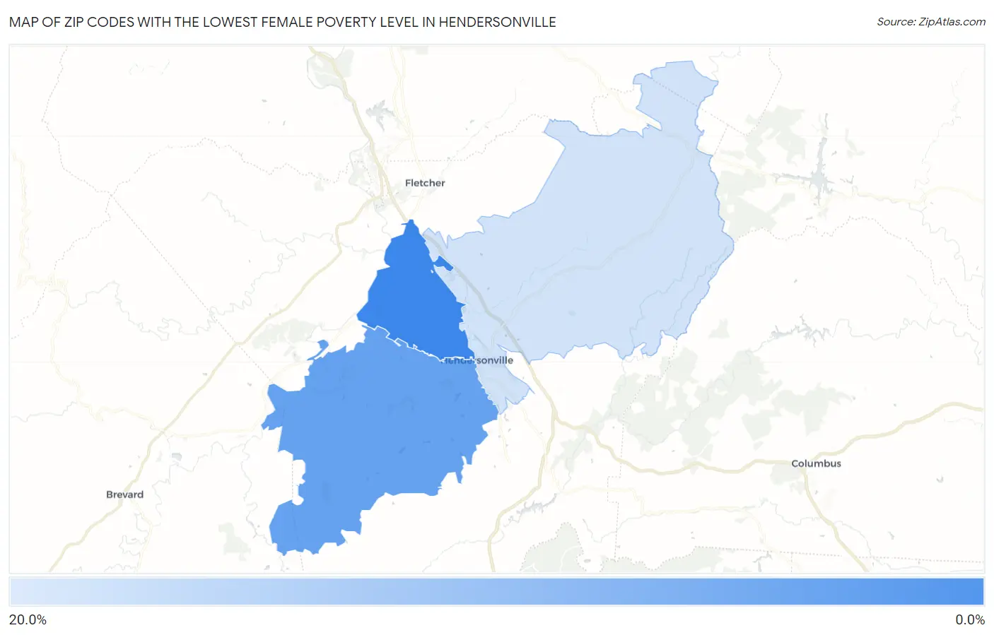 Zip Codes with the Lowest Female Poverty Level in Hendersonville Map