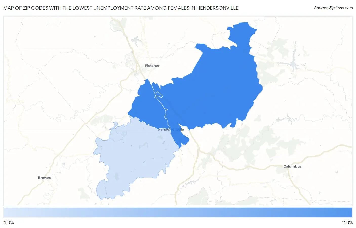 Zip Codes with the Lowest Unemployment Rate Among Females in Hendersonville Map