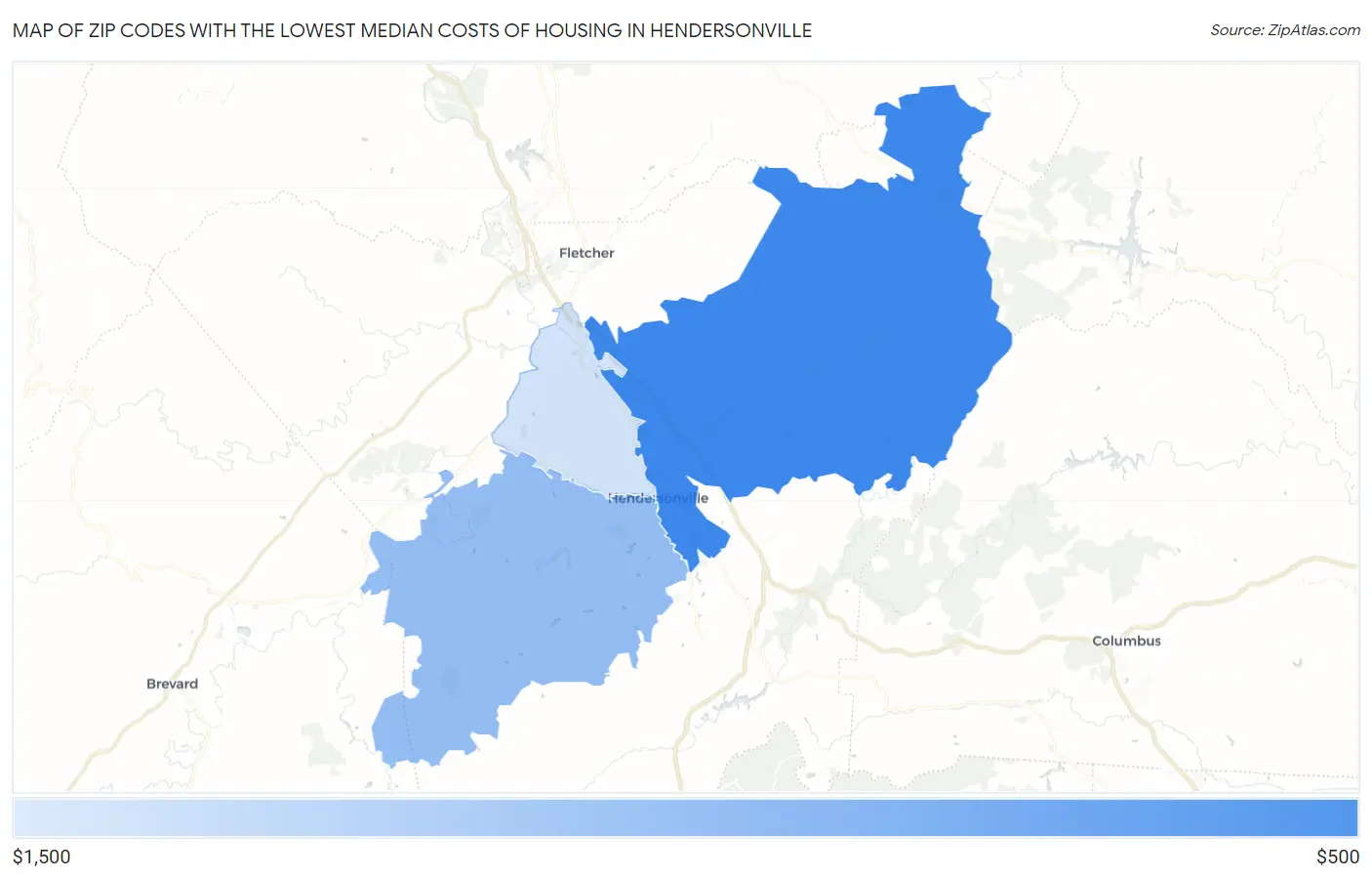Zip Codes with the Lowest Median Costs of Housing in Hendersonville Map