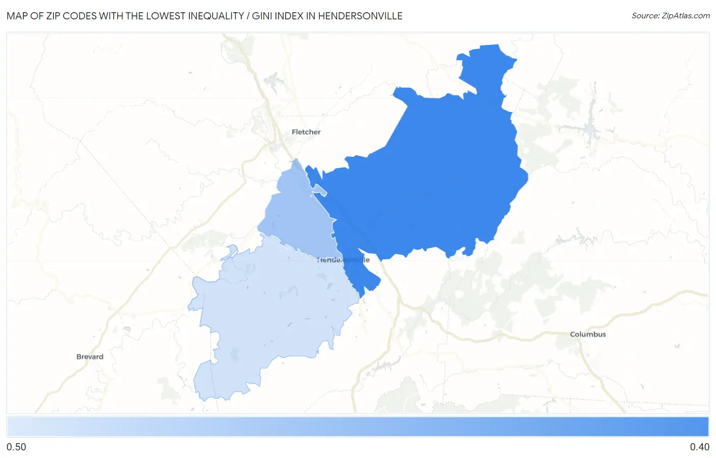 Zip Codes with the Lowest Inequality / Gini Index in Hendersonville Map