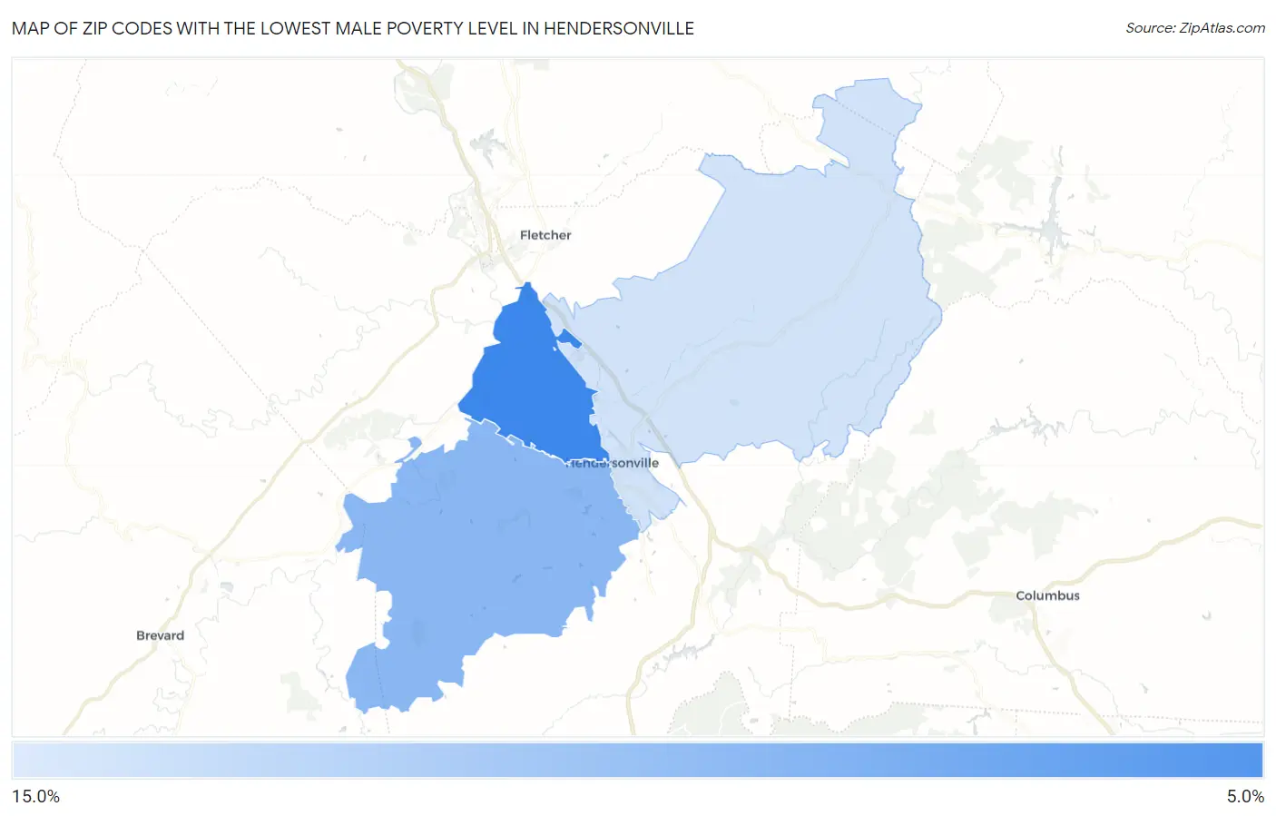 Zip Codes with the Lowest Male Poverty Level in Hendersonville Map