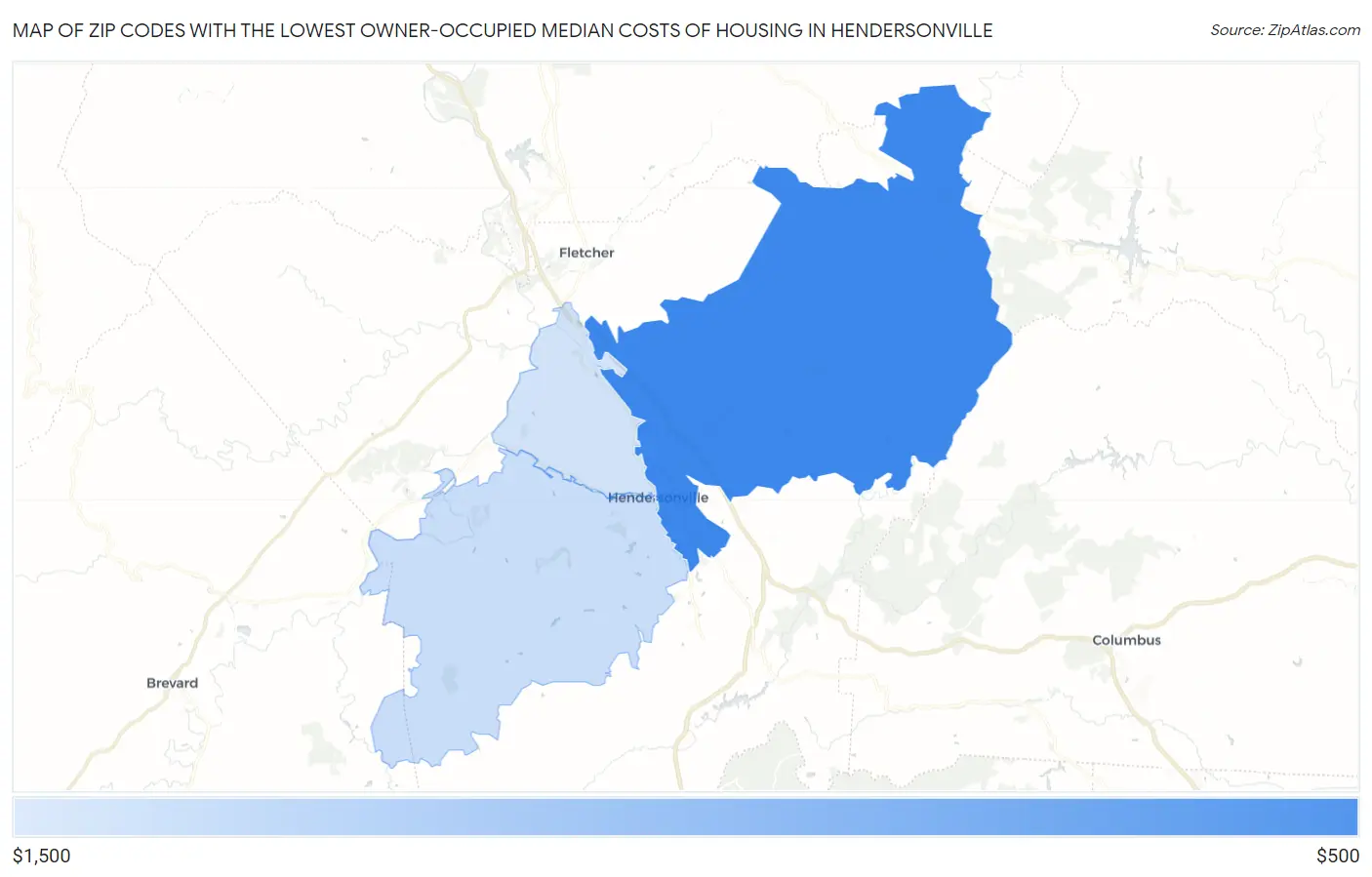 Zip Codes with the Lowest Owner-Occupied Median Costs of Housing in Hendersonville Map