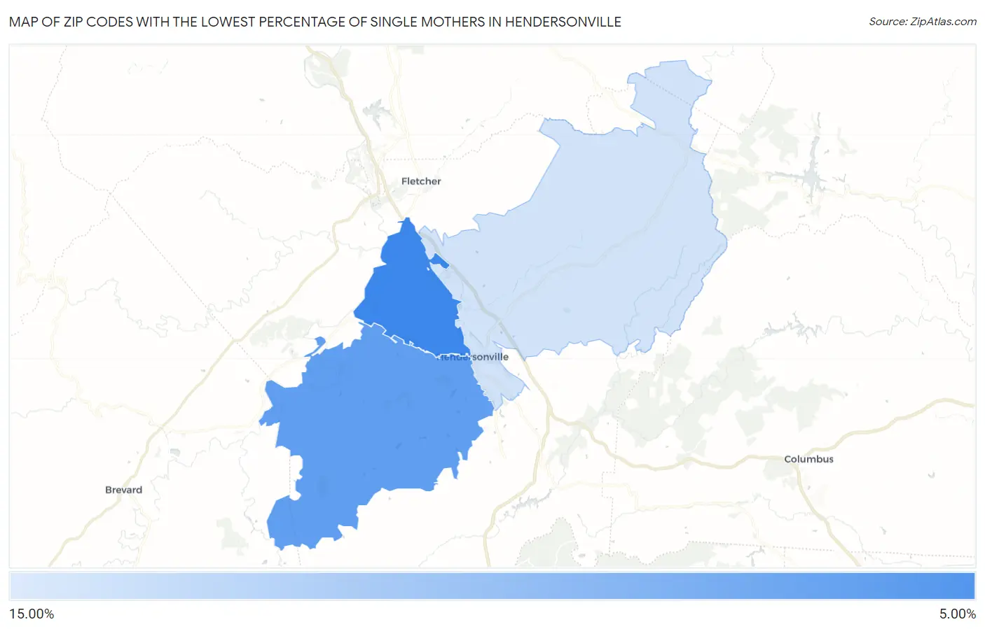 Zip Codes with the Lowest Percentage of Single Mothers in Hendersonville Map