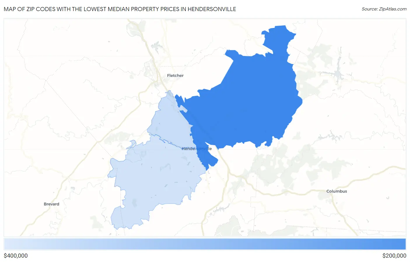 Zip Codes with the Lowest Median Property Prices in Hendersonville Map
