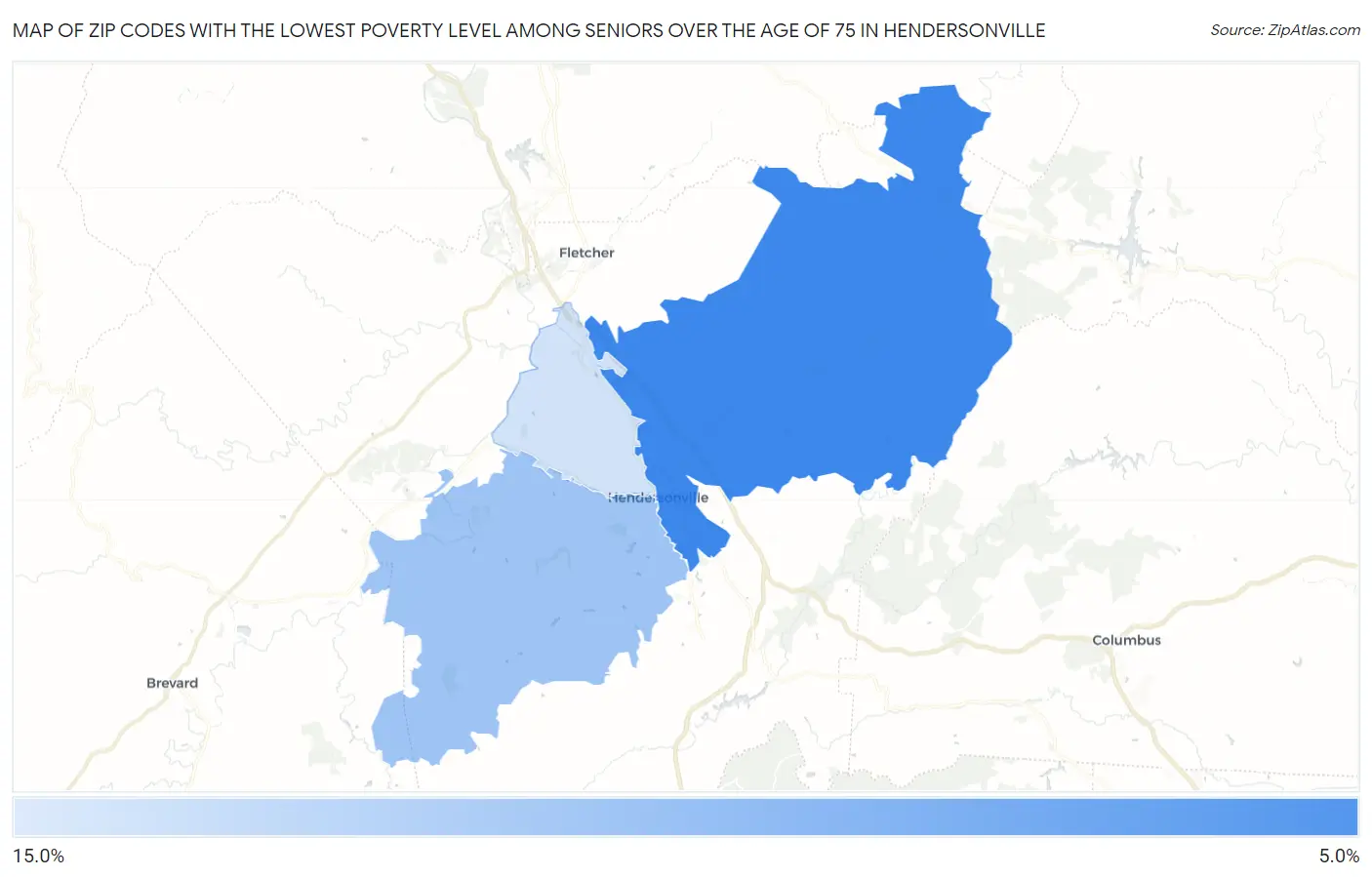 Zip Codes with the Lowest Poverty Level Among Seniors Over the Age of 75 in Hendersonville Map