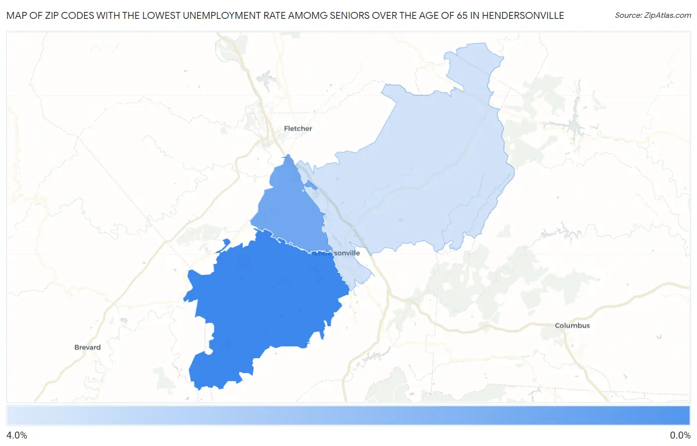 Zip Codes with the Lowest Unemployment Rate Amomg Seniors Over the Age of 65 in Hendersonville Map