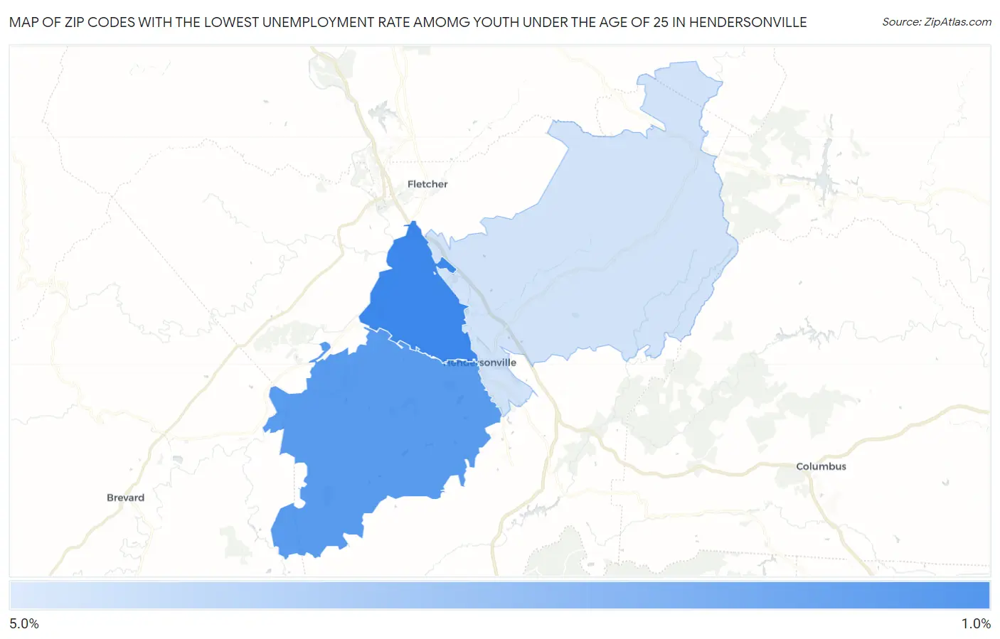 Zip Codes with the Lowest Unemployment Rate Amomg Youth Under the Age of 25 in Hendersonville Map