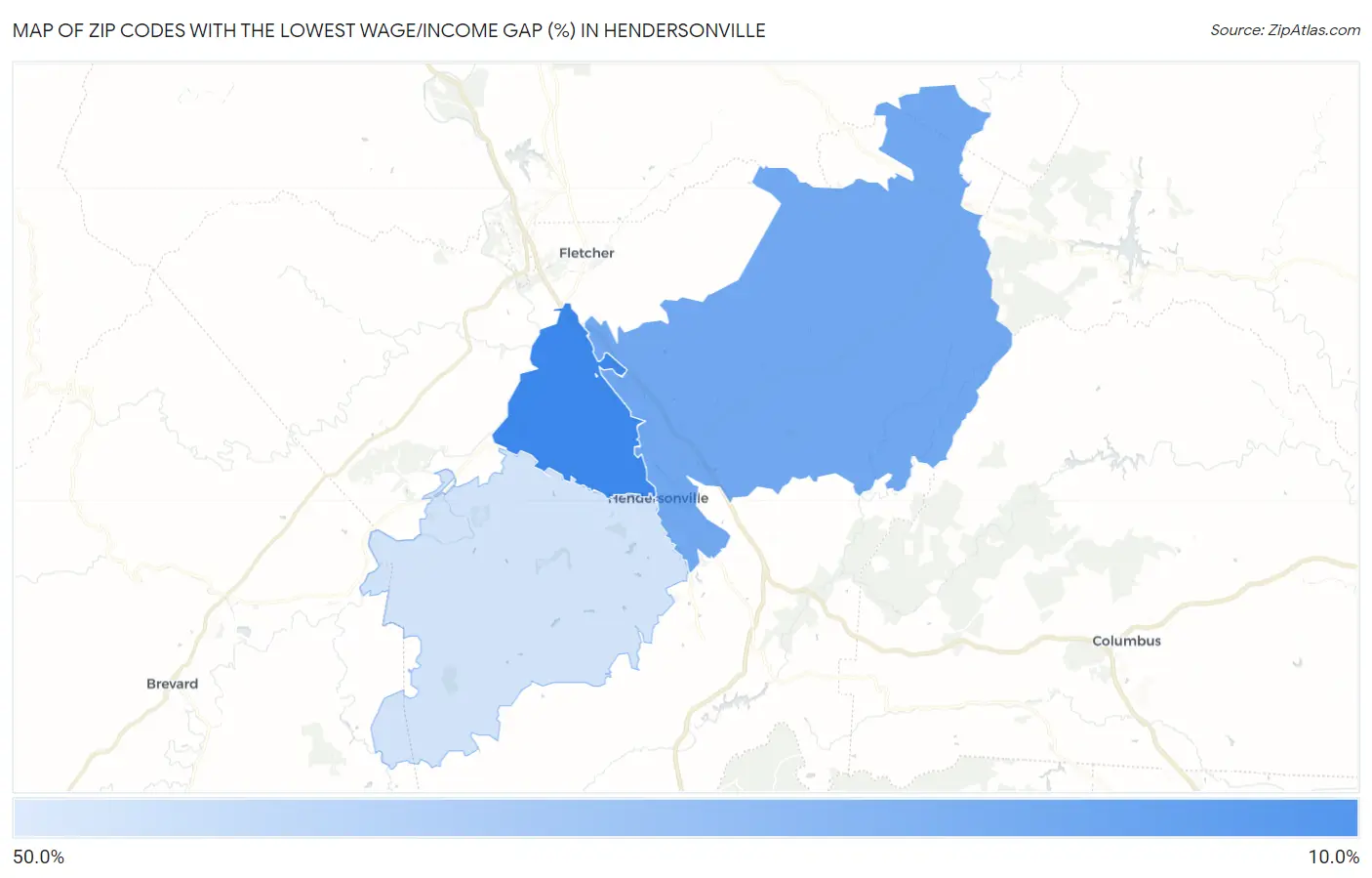 Zip Codes with the Lowest Wage/Income Gap (%) in Hendersonville Map