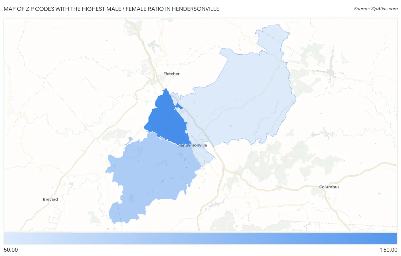 Zip Codes with the Highest Male / Female Ratio in Hendersonville Map