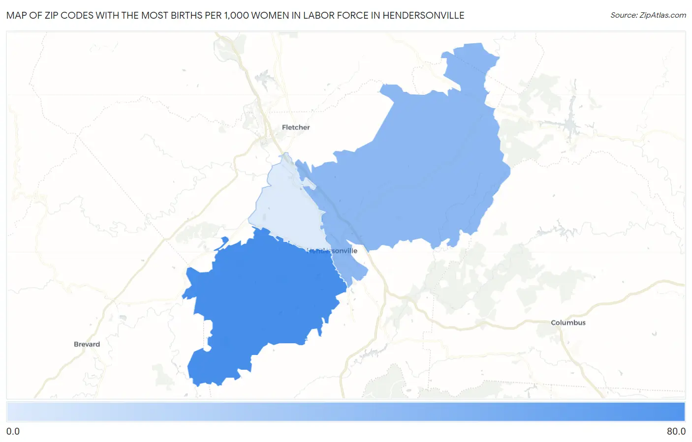 Zip Codes with the Most Births per 1,000 Women in Labor Force in Hendersonville Map