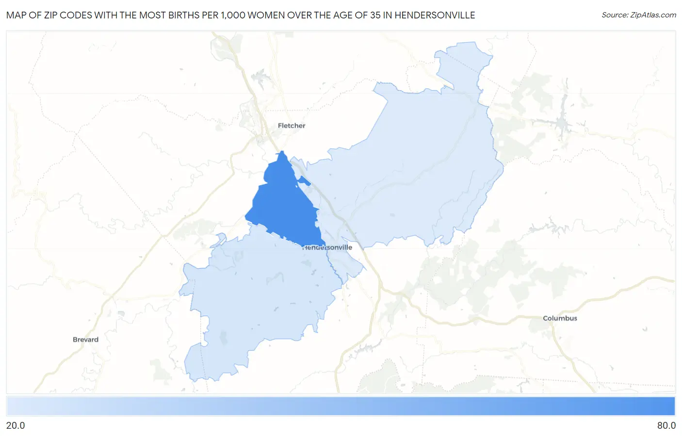 Zip Codes with the Most Births per 1,000 Women Over the Age of 35 in Hendersonville Map