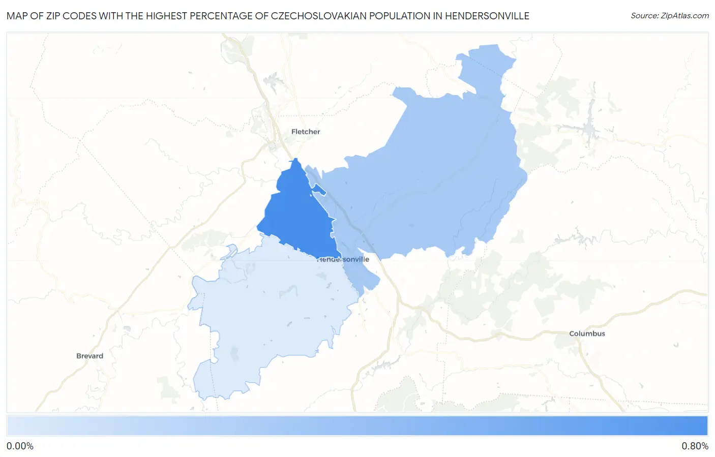 Zip Codes with the Highest Percentage of Czechoslovakian Population in Hendersonville Map