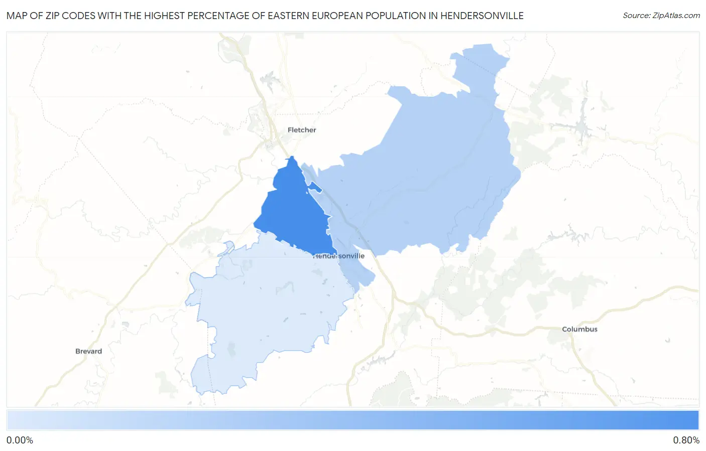 Zip Codes with the Highest Percentage of Eastern European Population in Hendersonville Map