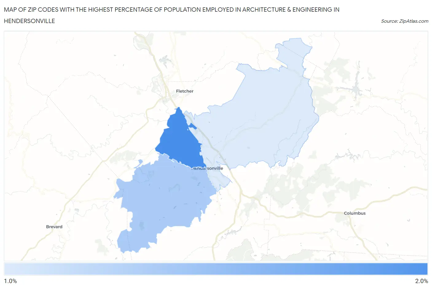 Zip Codes with the Highest Percentage of Population Employed in Architecture & Engineering in Hendersonville Map