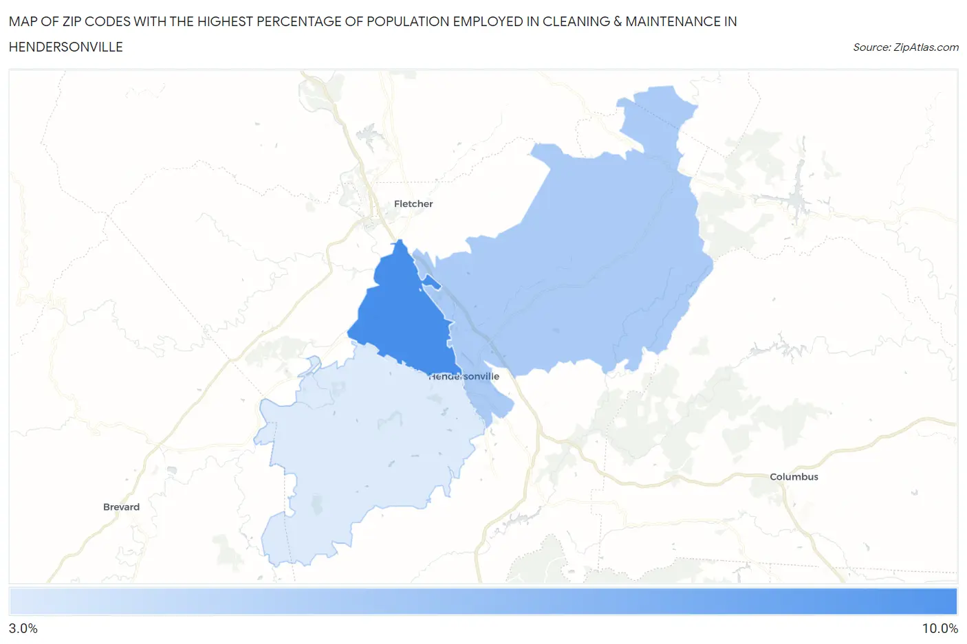 Zip Codes with the Highest Percentage of Population Employed in Cleaning & Maintenance in Hendersonville Map