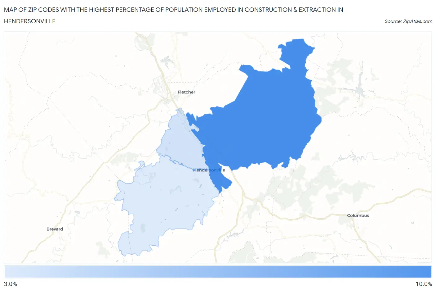 Zip Codes with the Highest Percentage of Population Employed in Construction & Extraction in Hendersonville Map
