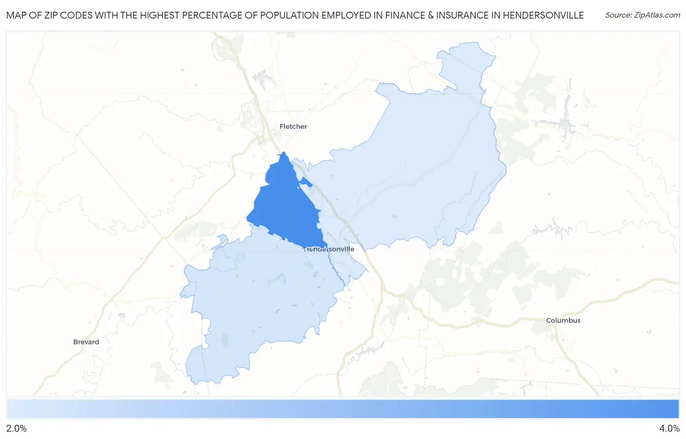 Zip Codes with the Highest Percentage of Population Employed in Finance & Insurance in Hendersonville Map