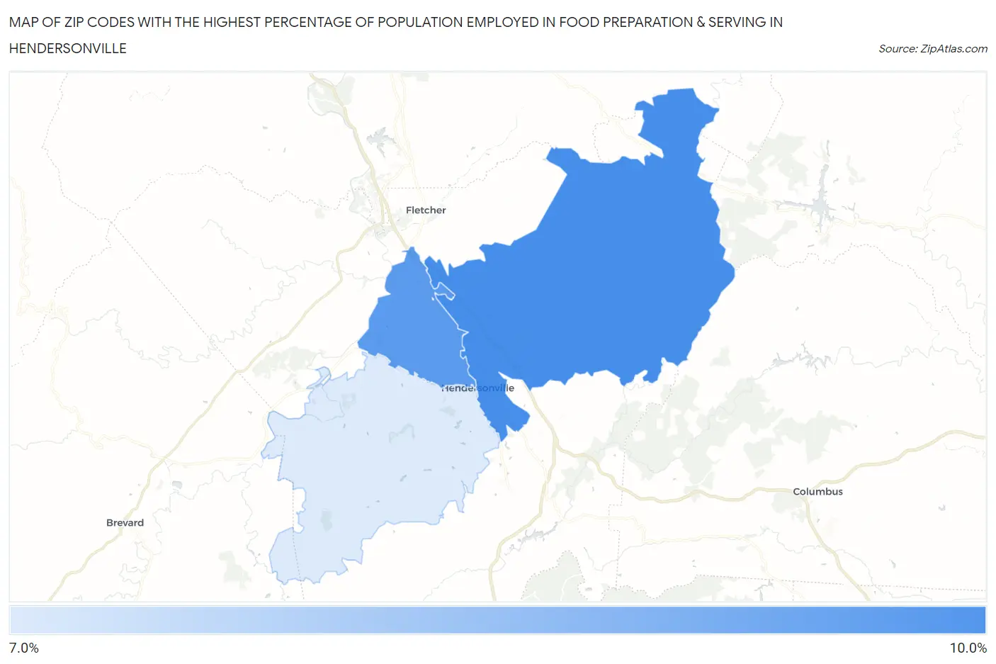 Zip Codes with the Highest Percentage of Population Employed in Food Preparation & Serving in Hendersonville Map