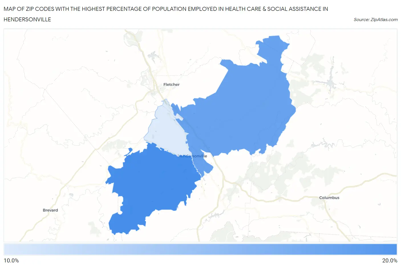 Zip Codes with the Highest Percentage of Population Employed in Health Care & Social Assistance in Hendersonville Map