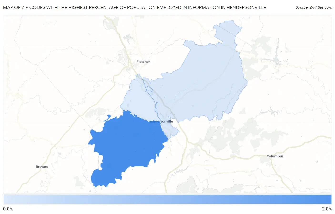 Zip Codes with the Highest Percentage of Population Employed in Information in Hendersonville Map