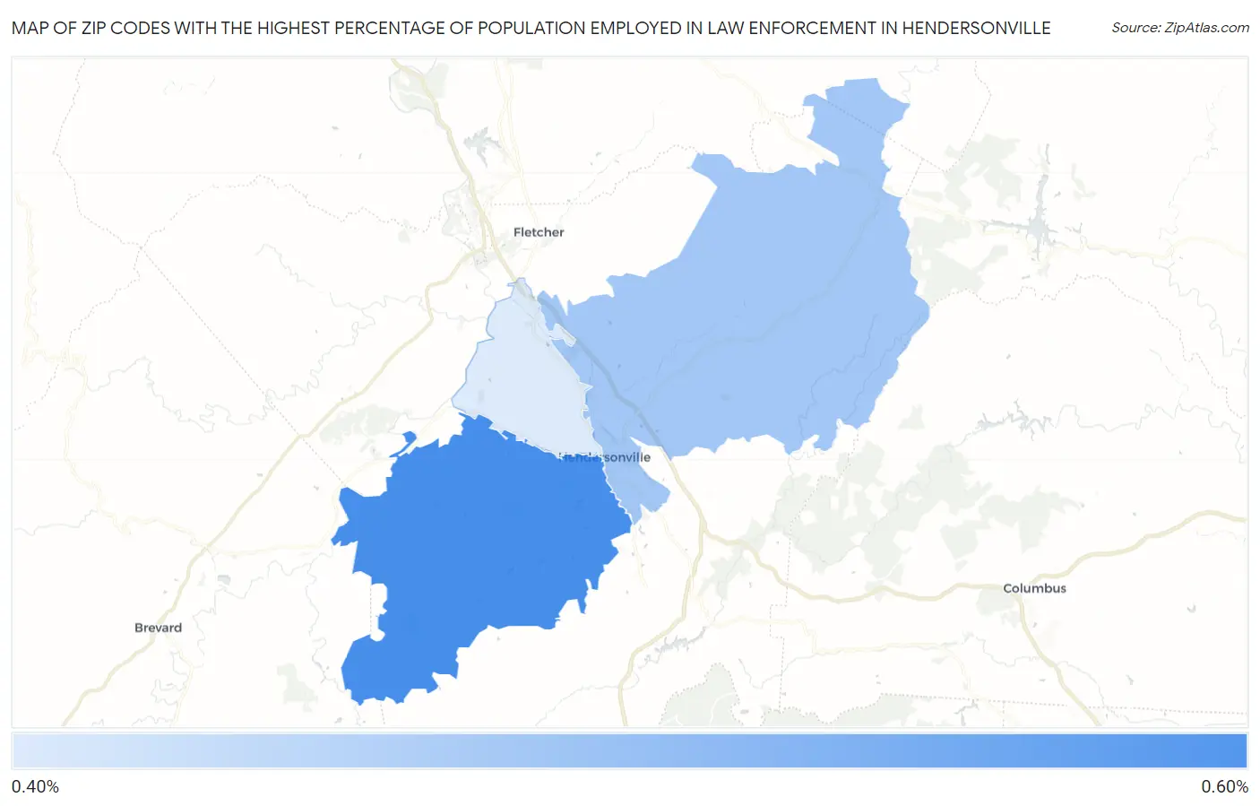 Zip Codes with the Highest Percentage of Population Employed in Law Enforcement in Hendersonville Map