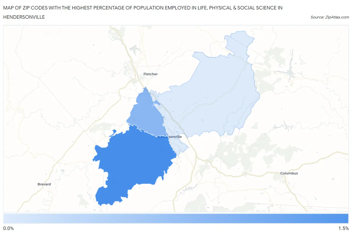 Zip Codes with the Highest Percentage of Population Employed in Life, Physical & Social Science in Hendersonville Map