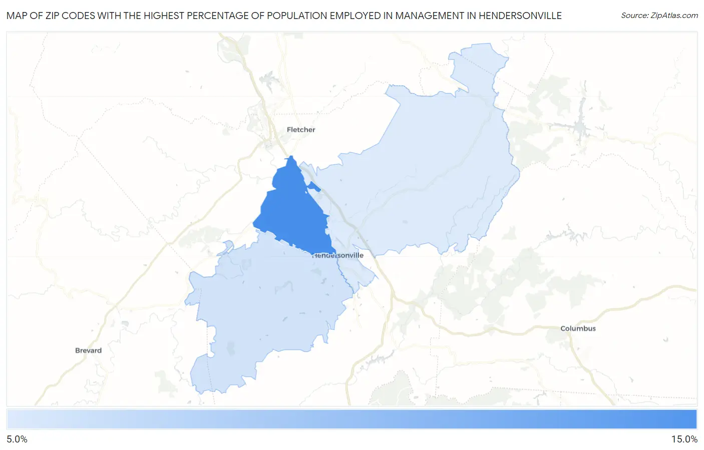 Zip Codes with the Highest Percentage of Population Employed in Management in Hendersonville Map