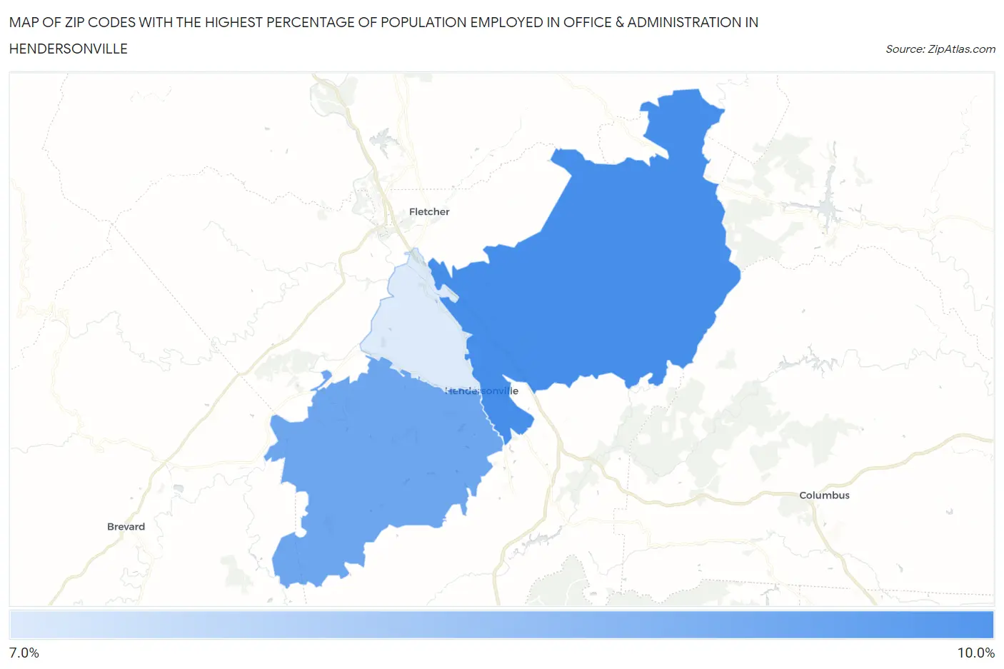 Zip Codes with the Highest Percentage of Population Employed in Office & Administration in Hendersonville Map