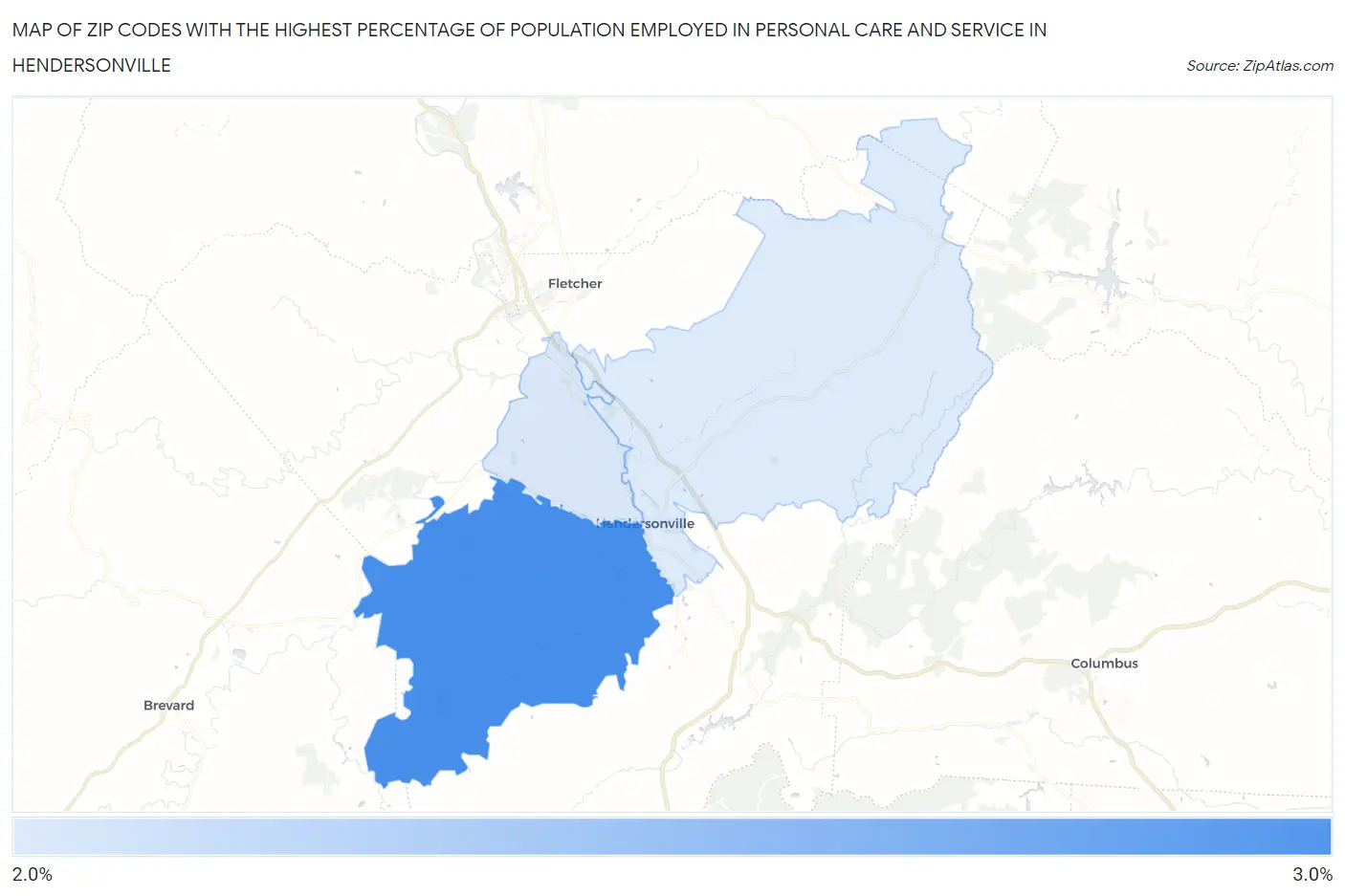 Zip Codes with the Highest Percentage of Population Employed in Personal Care and Service in Hendersonville Map