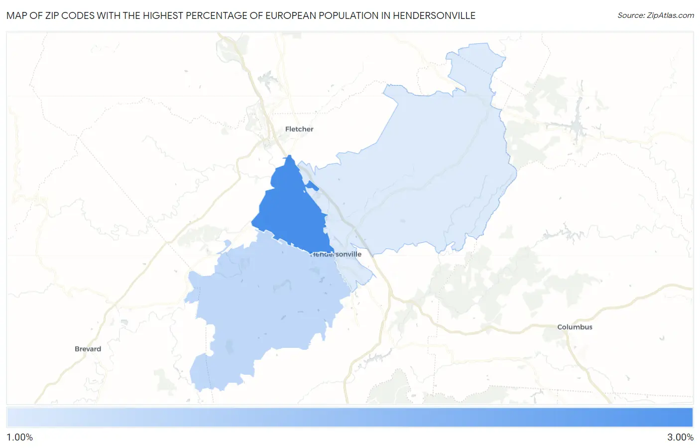 Zip Codes with the Highest Percentage of European Population in Hendersonville Map
