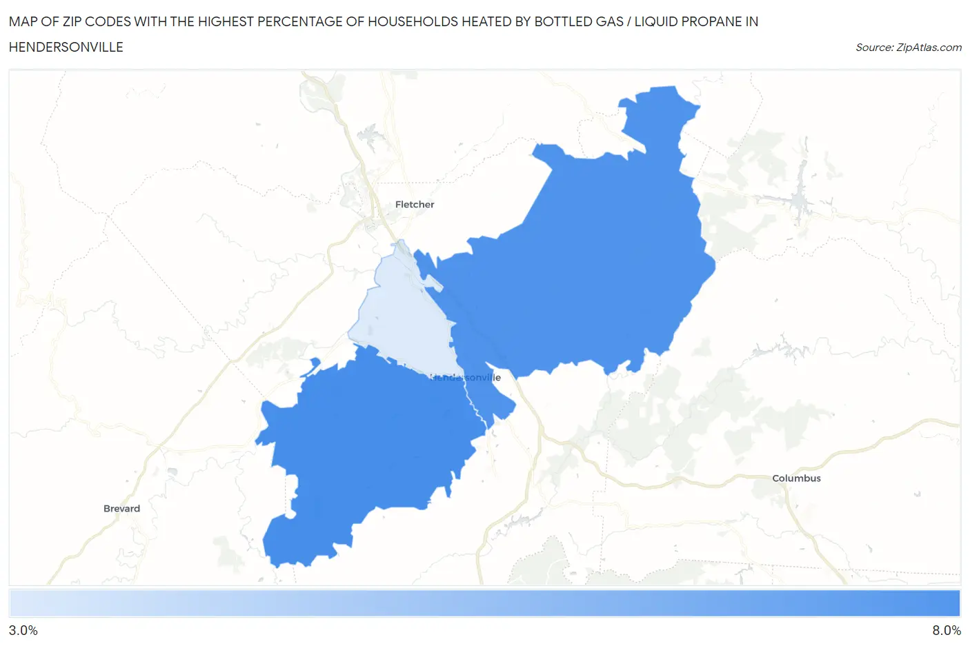 Zip Codes with the Highest Percentage of Households Heated by Bottled Gas / Liquid Propane in Hendersonville Map