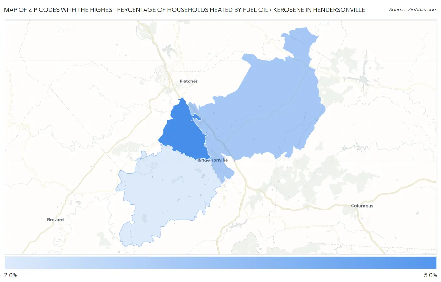 Zip Codes with the Highest Percentage of Households Heated by Fuel Oil / Kerosene in Hendersonville Map