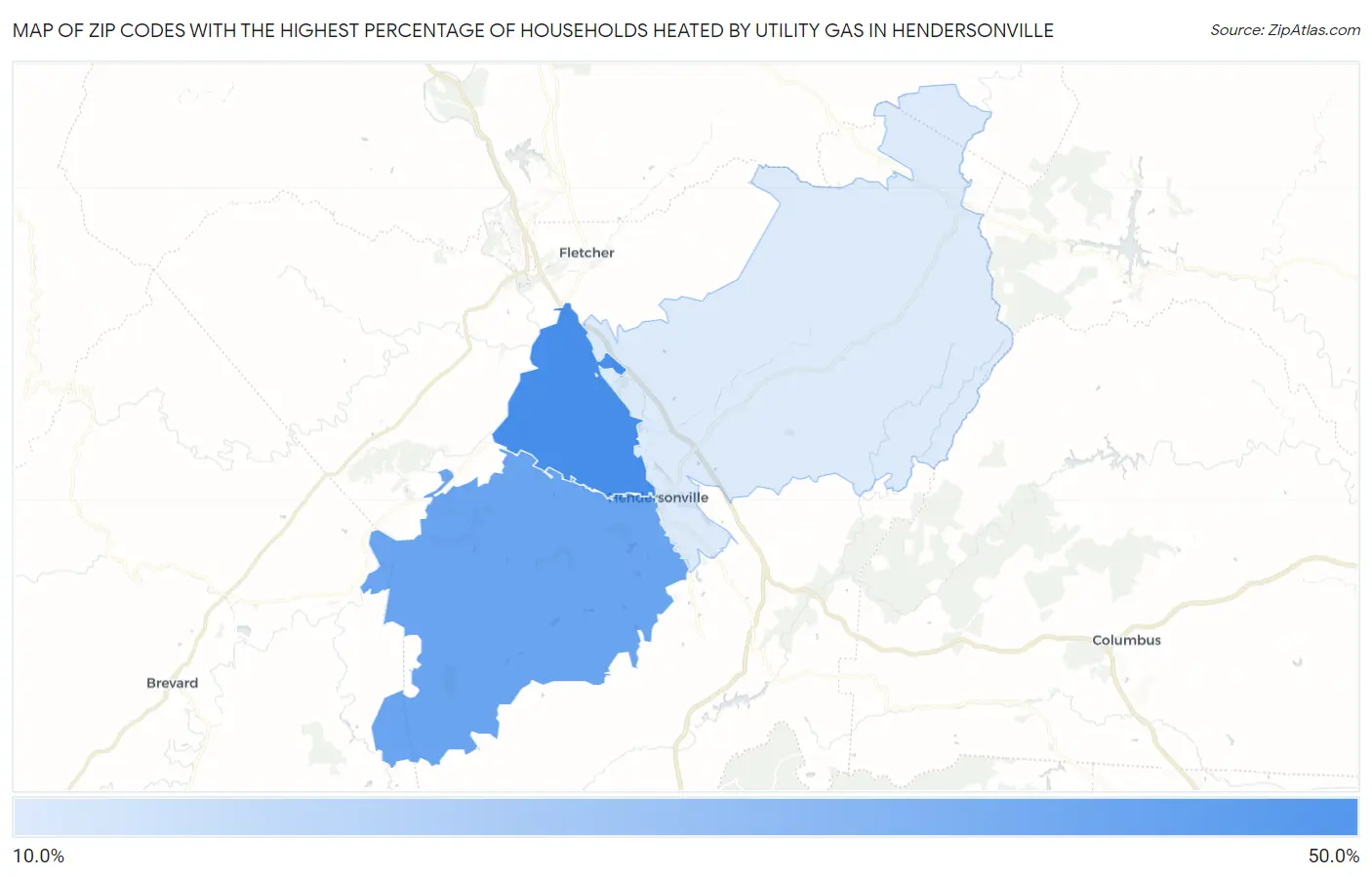Zip Codes with the Highest Percentage of Households Heated by Utility Gas in Hendersonville Map
