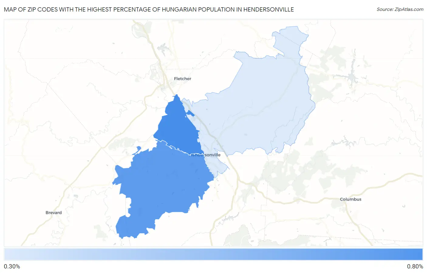 Zip Codes with the Highest Percentage of Hungarian Population in Hendersonville Map
