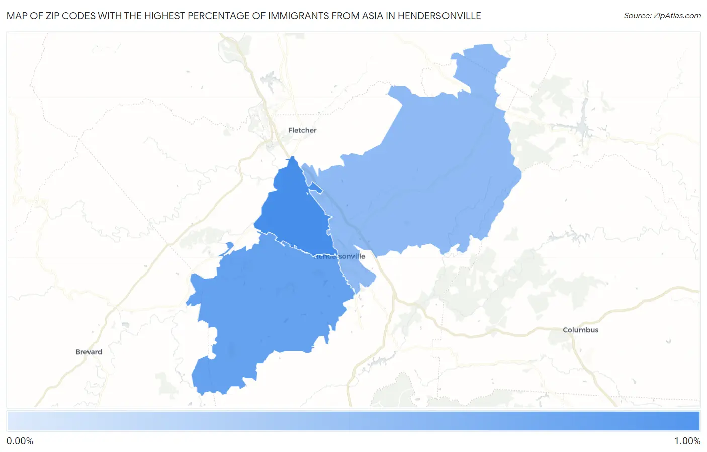 Zip Codes with the Highest Percentage of Immigrants from Asia in Hendersonville Map