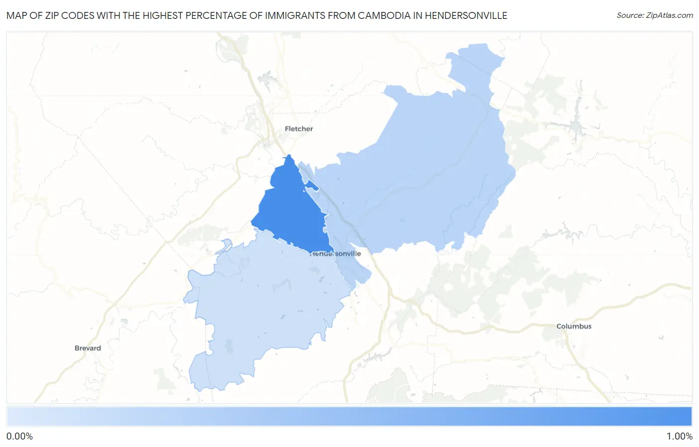 Zip Codes with the Highest Percentage of Immigrants from Cambodia in Hendersonville Map