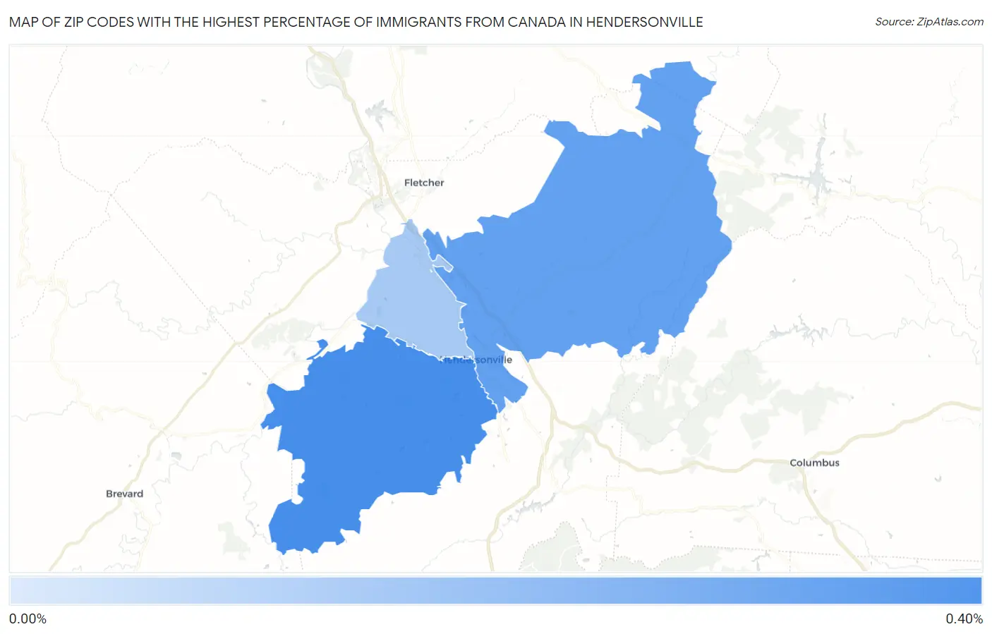 Zip Codes with the Highest Percentage of Immigrants from Canada in Hendersonville Map