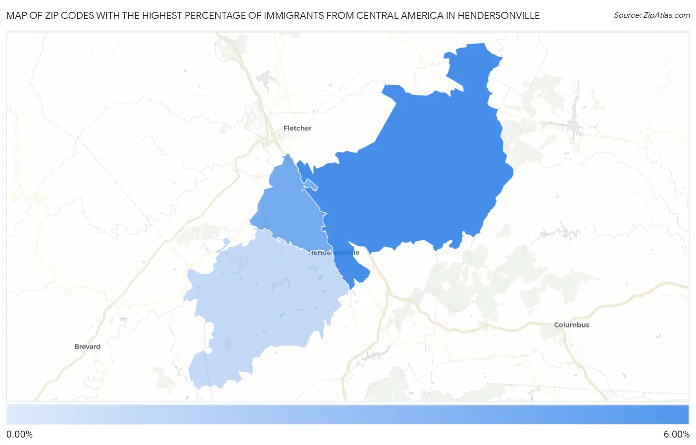 Zip Codes with the Highest Percentage of Immigrants from Central America in Hendersonville Map