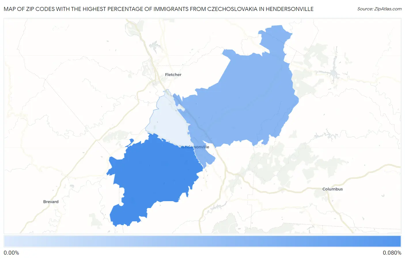 Zip Codes with the Highest Percentage of Immigrants from Czechoslovakia in Hendersonville Map