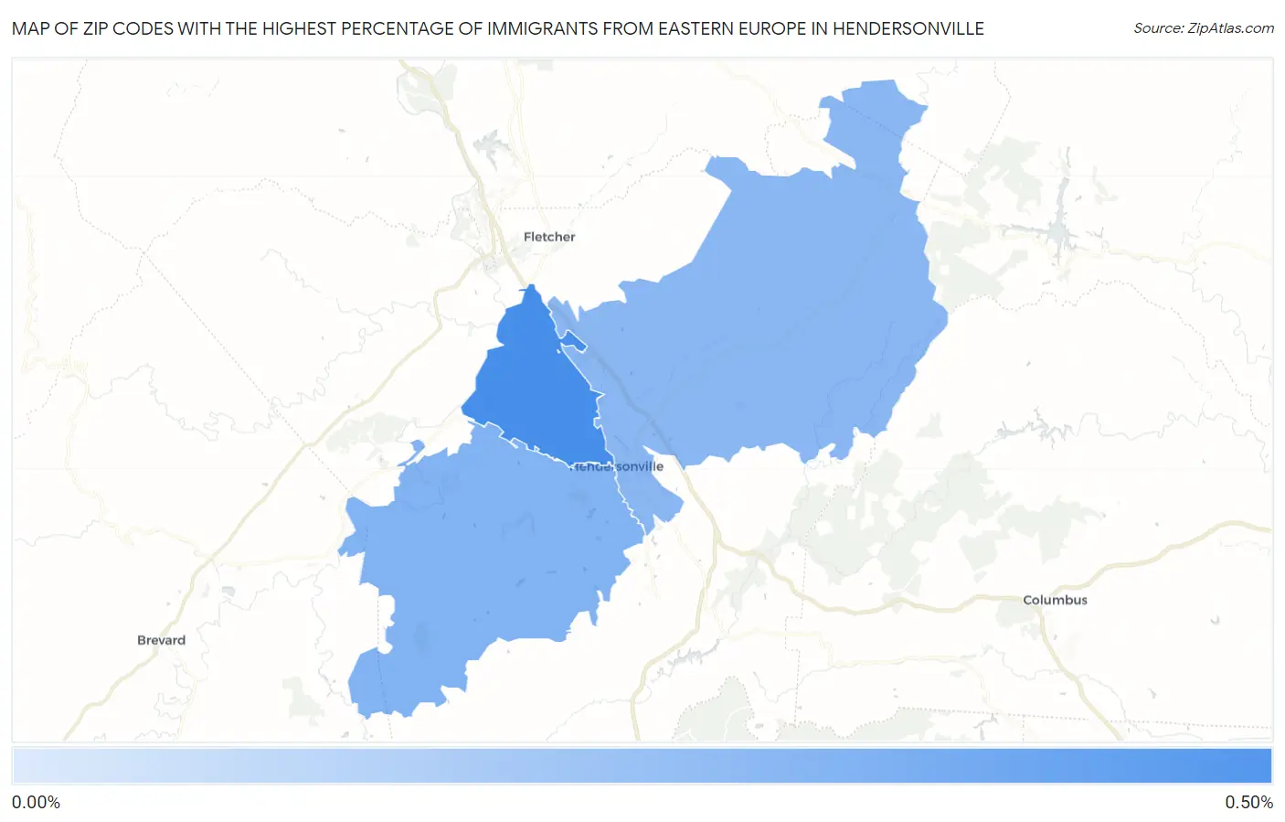 Zip Codes with the Highest Percentage of Immigrants from Eastern Europe in Hendersonville Map