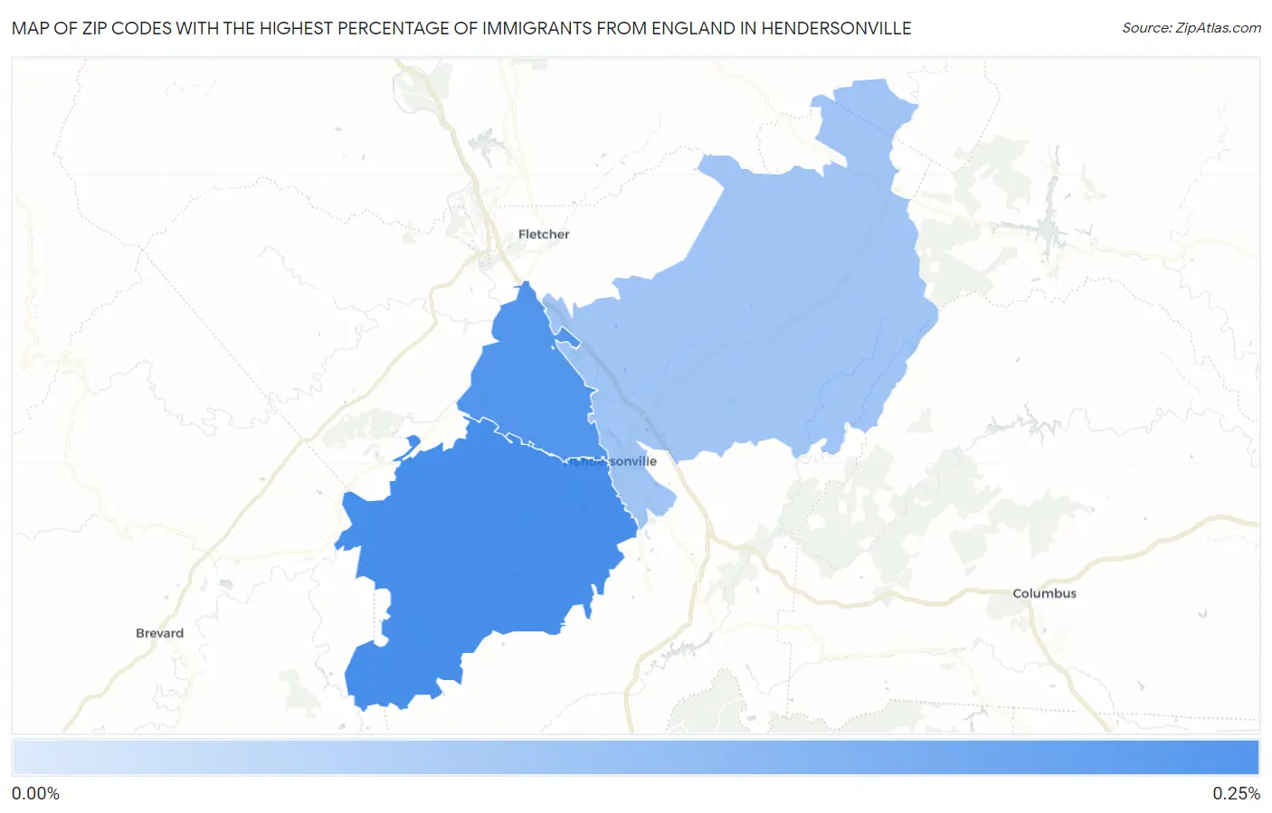 Zip Codes with the Highest Percentage of Immigrants from England in Hendersonville Map