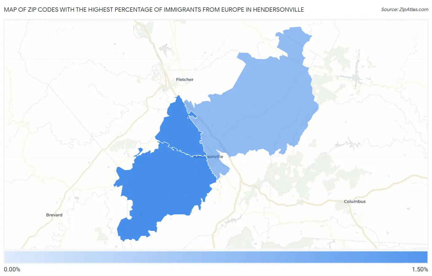 Zip Codes with the Highest Percentage of Immigrants from Europe in Hendersonville Map
